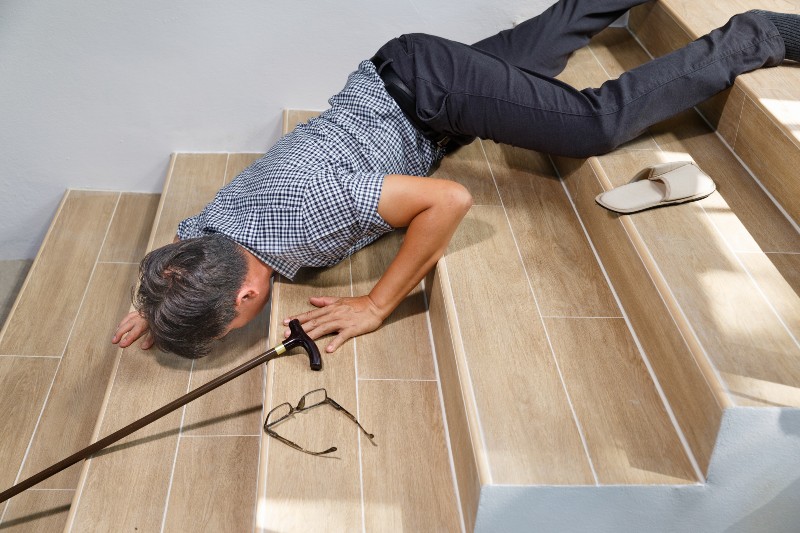 San Francisco Slip an Fall and Trip and Fall Lawyers San Francisco Slip and Fall Accident Lawyers, Picture of a man after falling face down on dangerous stairway