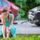 photo of an injured woman at car accident scene