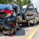 photo of a honda that has been hit from behind in a rear end collision