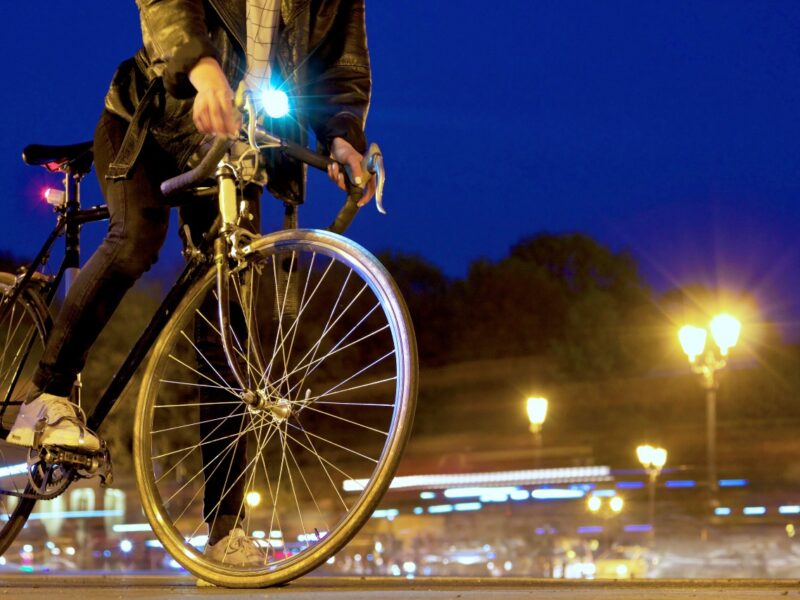 Photo of a bicycle with an illuminated-front light