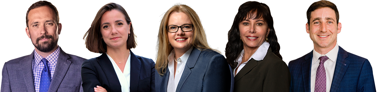 Group photo of 5 personal injury attorneys at The Hassell Law Group