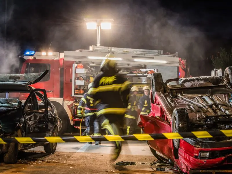 Photo of Firefighters at the scene of a car accident
