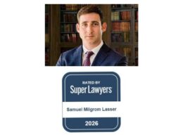 photo of senior attorney sam lasser along with 2026 super lawyers award badge