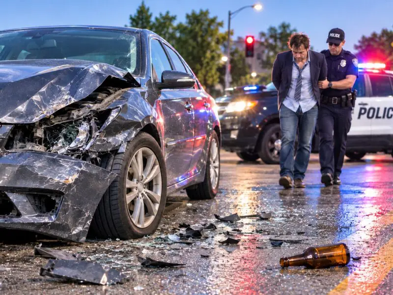 Image of man being arrested for a Drunk Driving accident